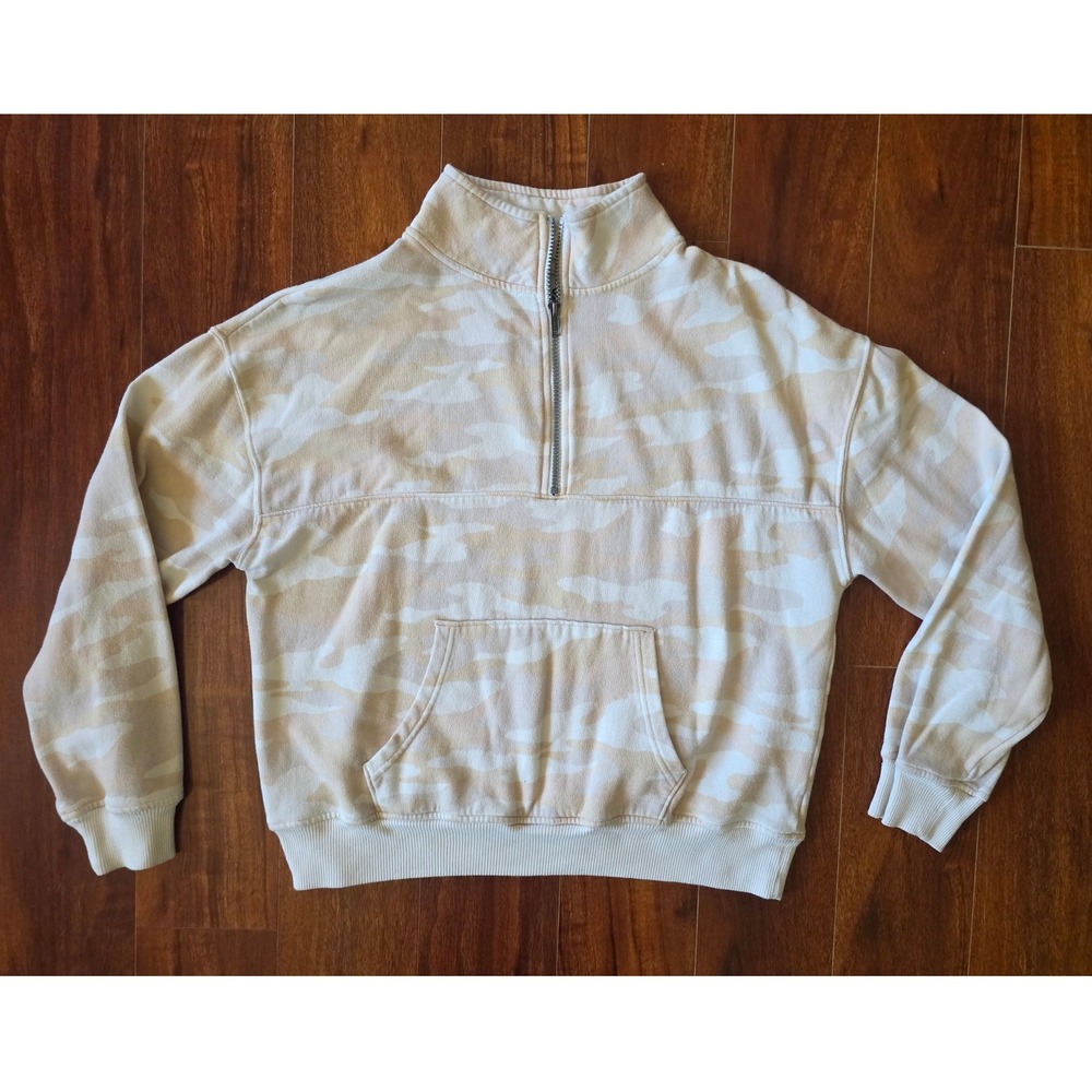 SO Lounge Life Womens Small Beige Camo Quarter Zip Fleece Sweatshirt Pullover